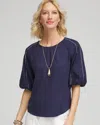 Chico's Linen Balloon-sleeve Blouse In Blue Size 8/10 |  In Passport Blue
