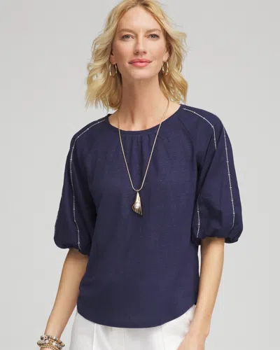 Chico's Linen Balloon-sleeve Blouse In Blue Size 8/10 |  In Passport Blue