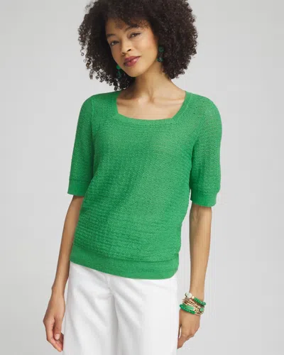 Chico's Linen Blend Square Neck Pullover Sweater In Grassy Green Size Medium |