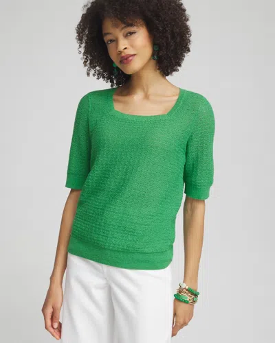 Chico's Linen Blend Square Neck Pullover In Grassy Green Size 4/6 |