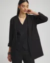 CHICO'S LINEN BLEND STRETCH ROLL TAB BLAZER IN BLACK SIZE SMALL | CHICO'S