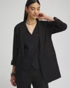 Chico's Linen Blend Stretch Roll Tab Blazer In Black Size Medium |  In Black