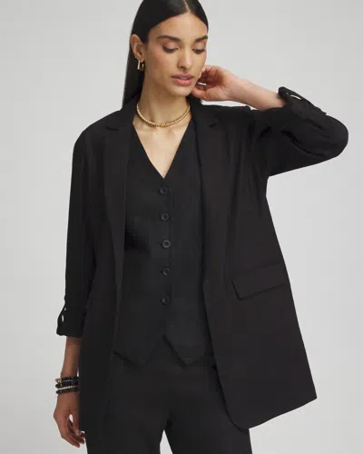 Chico's Linen Blend Stretch Roll Tab Blazer In Black Size Large |