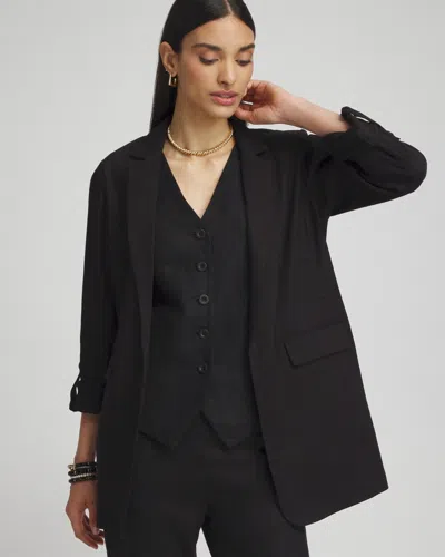 Chico's Linen Blend Stretch Roll Tab Blazer In Black Size Medium |