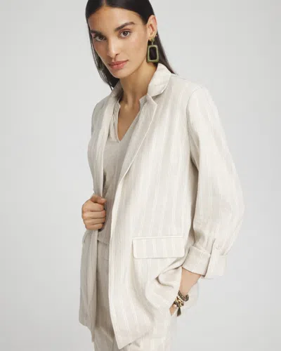 Chico's Linen Blend Stretch Stripe Blazer In Ivory Size Large |