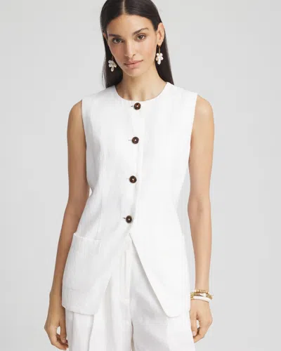 Chico's Linen Button-front Shirt Vest In White Size Medium |  In Alabaster