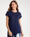 Chico's Linen Button Tunic In Blue In Blue