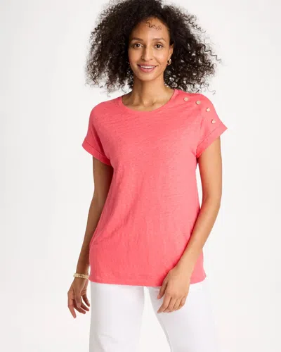 Chico's Linen Button Tunic In Calypso Coral In Pink