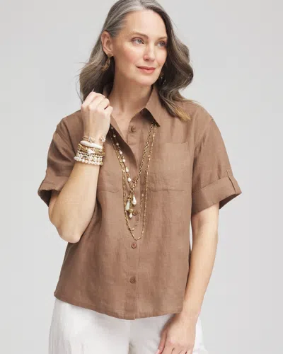 Chico's Linen Camp Shirt In Teakwood Size 20/22 |