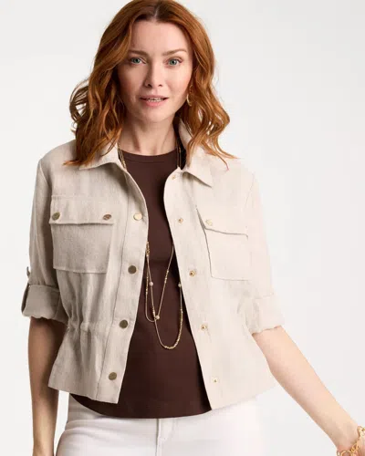 Chico's Linen Cargo Jacket In Neutral In Pink