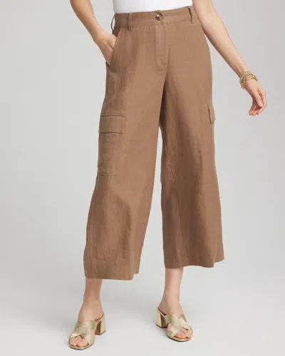 Chico's Linen Cargo Wide-leg Cropped Pants In Teakwood Size 20/22 |