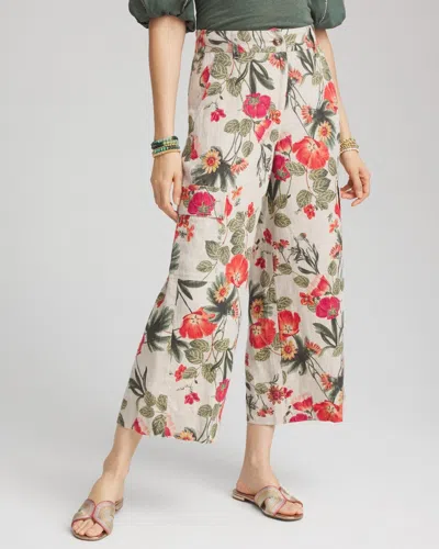 Chico's Linen Cargo Wide-leg Pants In Tan Size 18 |  In Oatmeal
