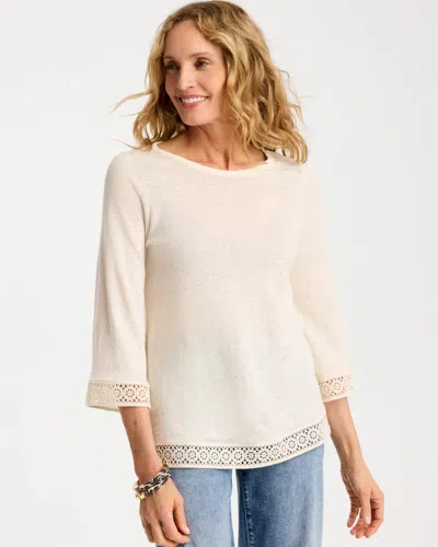 Chico's Linen Crochet Lace Tee In Cream In Neutral