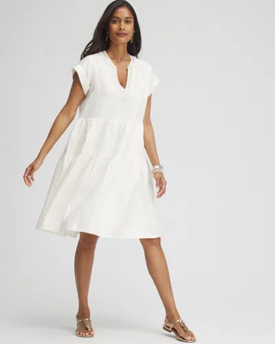 Chico's Linen Embellished Cap Sleeve Dress In Ecru/white Size 20/22 |
