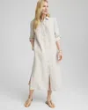 Chico's Linen Embellished Midi Shirt Dress In Tan Size 20/22 |  In Oatmeal