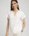 CHICO'S LINEN EMBELLISHED NECK TOP IN ECRU/WHITE SIZE 16/18 | CHICO'S
