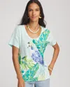 Chico's Linen Embellished Parrot Easy Tee In Blue