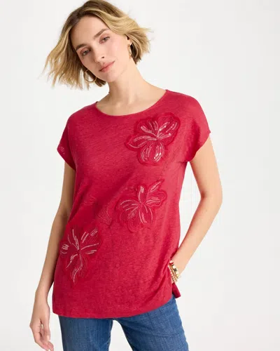 Chico's Linen Embellished Sequin Tunic In Cherry Lush In Red