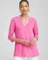 CHICO'S LINEN EMBELLISHED TUNIC TOP IN DELIGHTFUL PINK SIZE 0/2 | CHICO'S