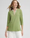 CHICO'S LINEN EMBELLISHED TUNIC TOP IN SPANISH MOSS SIZE 16/18 | CHICO'S