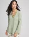 Chico's Linen Embellished V-neck Tunic Top In Moroccan Mint Size 20/22 |  In Moroccan Mint