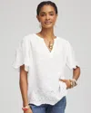 Chico's Linen Embroidered Hem Blouse In White Size 18 |  In Alabaster