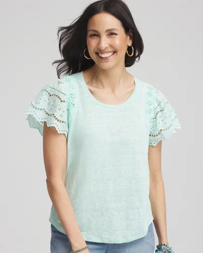 Chico's Linen Embroidered Lace Tee In Blue