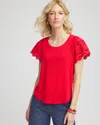 Chico's Linen Embroidered Lace Tee In Red
