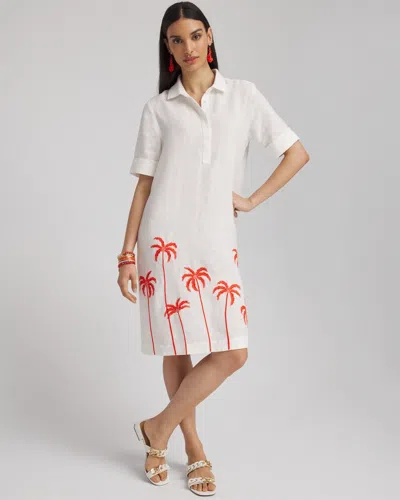 Chico's Linen Embroidered Palms Dress In White Size 20/22 |