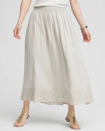 Chico's Linen Embroidered Scallop Hem Skirt In Beige Size 18 |