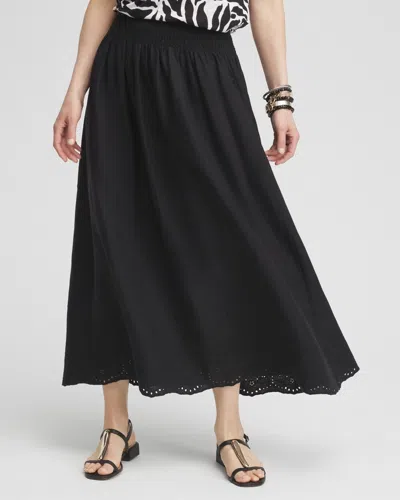 Chico's Linen Embroidered Scallop Hem Skirt In Black Size 10 |