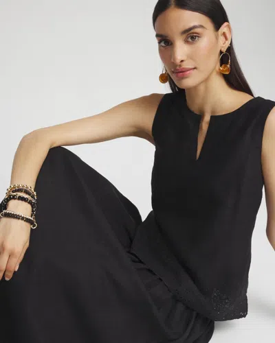 Chico's Linen Eyelet Scallop Hem Tank Top In Black Size 18 |