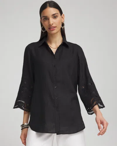 Chico's Linen Eyelet Sleeve Shirt In Black Size Xl |
