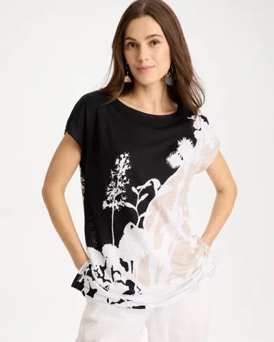 Chico's Linen Floral Seamed Tunic In Black