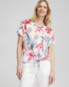 CHICO'S LINEN FLORAL TIE FRONT TEE IN DELIGHTFUL PINK SIZE 8/10 | CHICO'S