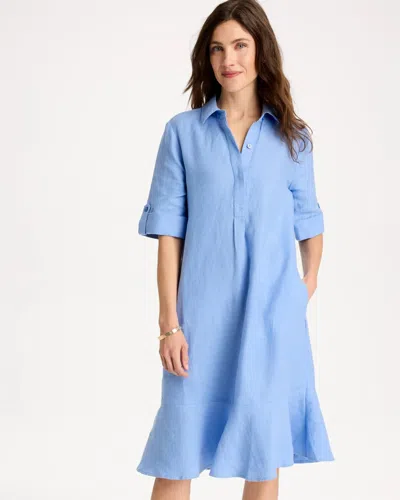 Chico's Linen Flounce Dress In Blue