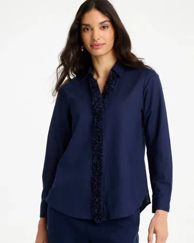 Chico's Linen Flower Embellished Blouse In Blue