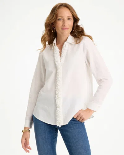 Chico's Linen Flower Embellished Blouse In White