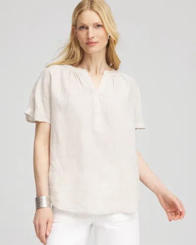 Chico's Linen Flutter-sleeve Popover Top In Neutral In Brown