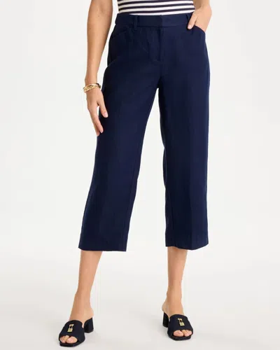 Chico's Linen Fly Front Pants In Blue