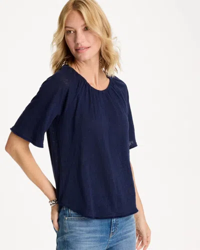 Chico's Linen Fringed Tee In Blue