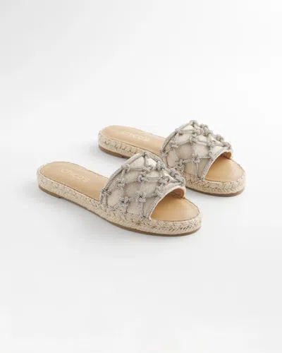 Chico's Linen Knotted Espadrille Slides In Metallic In Silver
