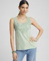 Chico's Linen Lace-applique Tank Top In Moroccan Mint Size 20/22 |  In Moroccan Mint
