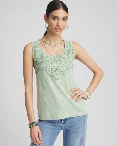 Chico's Linen Lace-applique Tank Top In Moroccan Mint Size 20/22 |
