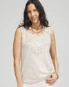 Chico's Linen Lace-applique Tank Top In River Rock Size 20/22 |  In River Rock