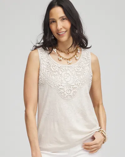 Chico's Linen Lace-applique Tank Top In River Rock Size 20/22 |