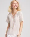 Chico's Linen Lace-cutwork Sleeve Henley Tee In Neutral In Gray