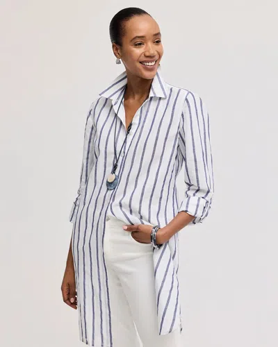 Chico's Linen Metallic Striped Duster Shirt In White