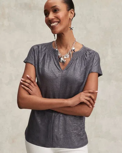 Chico's Linen Metallic Tee In Soft Slate Size Xxl |