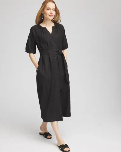 Chico's Linen Midi Shirtdress In Black
